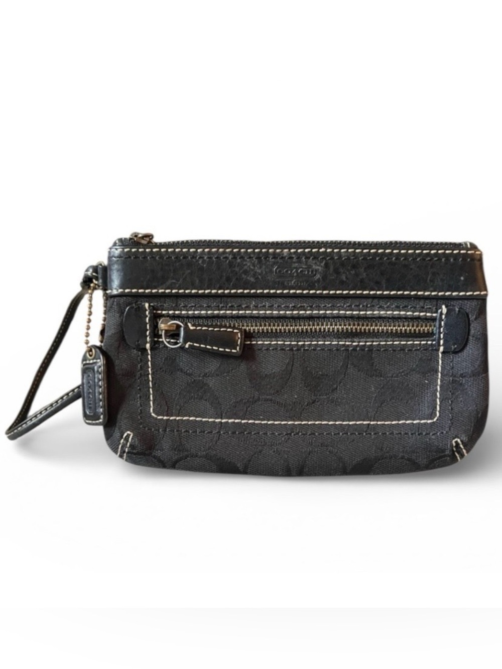 Vintage Coach Black Signature Canvas Wristlet with Contrast Stitching